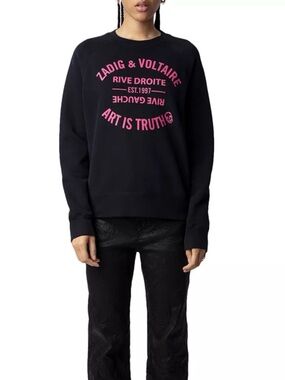 🖤 Zadig & Voltaire Graphic Sweatshirt Black Pink Logo Pullover S Edgystyle